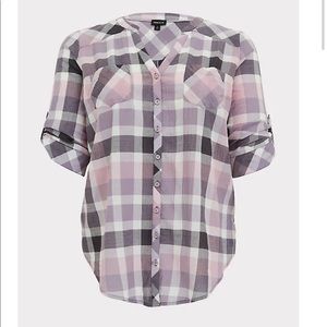 Torrid button down plaid shirt.